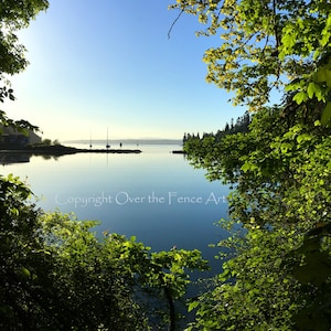 Wenskaart, Blanco binnen voor uw persoonlijke notitie, Landschapsfotografie, Waterfoto, Bainbridge Island Port Blakely Cove bij zonsopgang