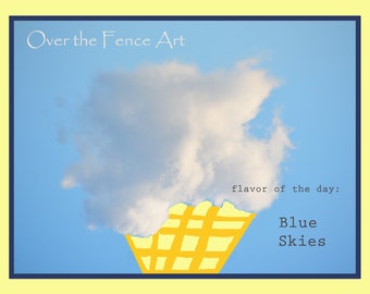 Greeting Card, Optimism Theme, Blue Skies, Cloud Ice Cream Cone, blank inside for your personal note