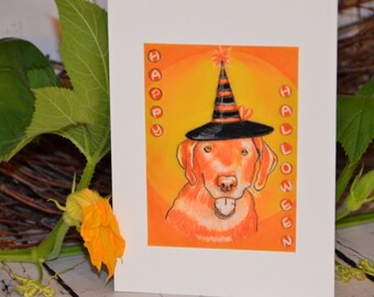 DOG HALLOWEEN art card LABRADOR Greeting Card Yellow Lab lover pets Animal art greeting card