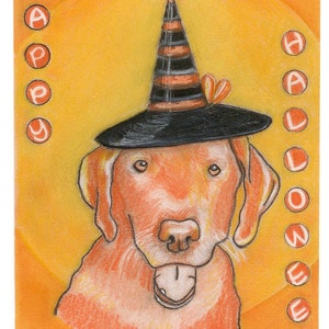DOG HALLOWEEN art card LABRADOR Greeting Card Yellow Lab lover pets Animal art greeting card image 3