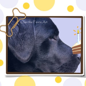 Grappige hond verjaardag foto wenskaart, zwarte Labrador kan niet wachten op cake, labrador kunstkaart, blanco binnenin voor uw persoonlijke notitie
