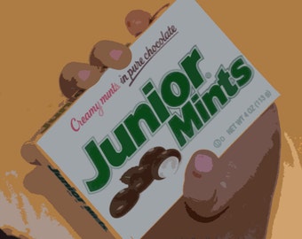 Pop art Greeting Card, JUNIOR MINTS, Candy card, blank inside for your personal note