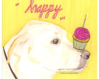 Dog Birthday Card Labrador Dog Art,Animal Art, Labrador art, Handmade Card, Dog Lover, Pet Portrait