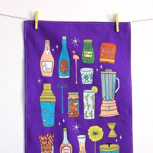 Tea towel:  Retro bar cart, Cotton lien canvas , Kitchen towel