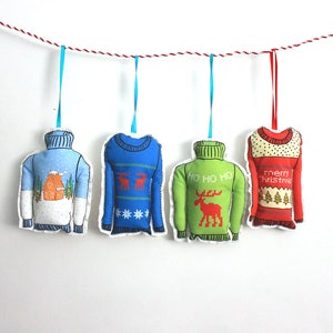 Mini Christmas sweater Set of 4 mini ugly sweater ornaments Christmas decoration-hostess gift under 40 image 1