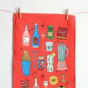 Tea towel:  Retro bar cart, Cotton lien canvas , Kitchen towel