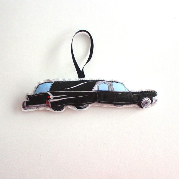 Vintage funeral limousine ornament:  Christmas Ornament- Hearse tree decoration