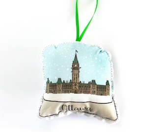 Ottawa parlement snow globe ornament: plush ornament- Canadian ornaments