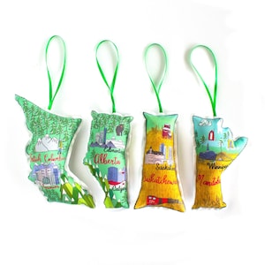 Canadian map ornaments, set of 4 western provinces- Christmas ornament set