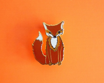 Fox Enamel pin, lapel pin, gold metal plated label pin, Fox pin