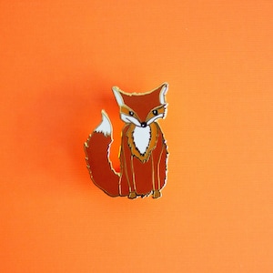 Fox Enamel pin, lapel pin, gold metal plated label pin, Fox pin