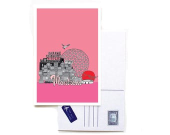 Postal en blanco y negro del paisaje urbano de Montreal