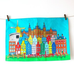 Amsterdam Tea Towel: Amsterdam city scape -Kitchen dish towel -Linge a vaisselle