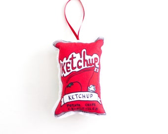 Ketchup chips Ornament: tree decoration- Canadian Christmas Ornament- Plush chip bag