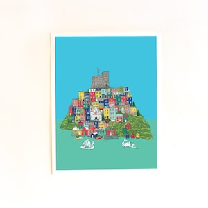 Impressão artística de St Johns Newfoundland. Paisagem ilustrada da cidade. Tamanho 8 x 11 polegadas