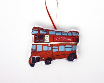 London double decker bus ornament: Christmas ornament, holiday tree decoration