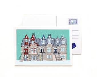 Montreal's plateau post card, Montreal winter scene art print