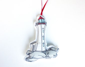 Peggy's cove lighthouse  plush ornament: tree decoration- Nova Scotia tree decoration