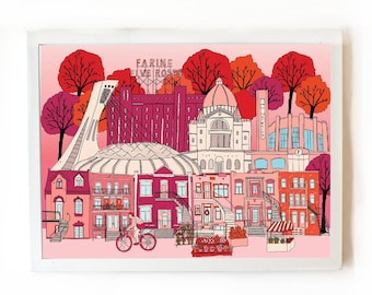 Montreal art print.  Wall art, Pink hues, Monochromatic city print