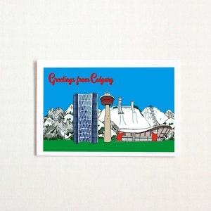 Cartão postal da paisagem urbana de Calgary. Impressão artística ilustrada da cidade de Calgary
