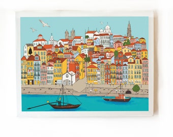 Porto illustrated art print. Portugal wall art, Portugese poster