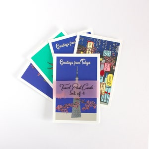 Tokyo  post card set, Japan inspired travel post card, small art prints