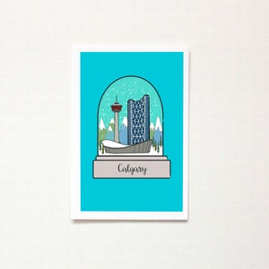 Calgary Snowglobe Postkaart. Stad van Calgary geïllustreerd Art Print