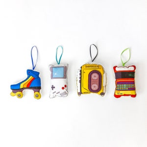 1990s toy ornament set, Christmas ornaments, retro tree decorations