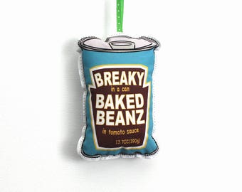 Baked beans can Christmas Ornament:  Australian/British food holiday ornament