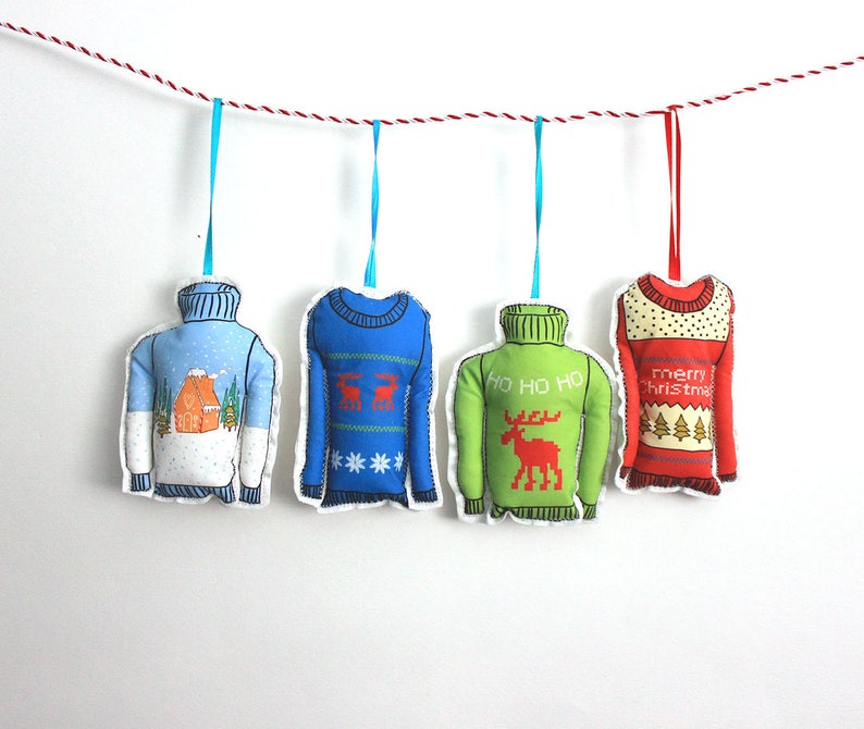 Mini Christmas sweaters, Christmas ornaments, Holiday decorations, tree decorations, set of 4 image 7