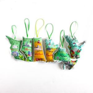 Canadian map ornaments, set of 6 provinces- Christmas ornament set