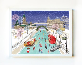 Ottawa Canal  art print.  Festive art print, Rideau canal, Canadian wall art