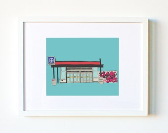 Montreal metro art print.  Illustrated wall decor, Size 8 X 11 inches