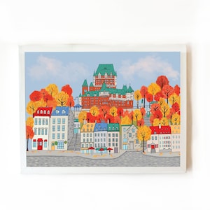 Impressão da arte da paisagem da cidade do outono de Quebec. Arte de parede, impressões de viagens