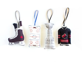Hockey Ornament set- Set of 4 Canadian hockey themed holiday ornament