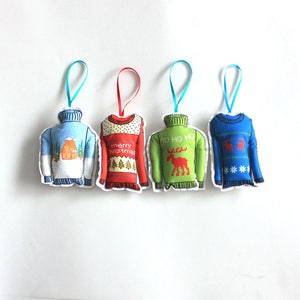 Mini Christmas sweater Set of 4 mini ugly sweater ornaments Christmas decoration-hostess gift under 40 image 5