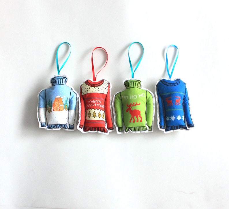 Mini Christmas sweater Set of 4 mini ugly sweater ornaments Christmas decoration-hostess gift under 40 image 5