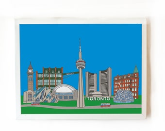 Toronto art print.  Illustrated city scape, Home decor, Size 8 X 10 inches