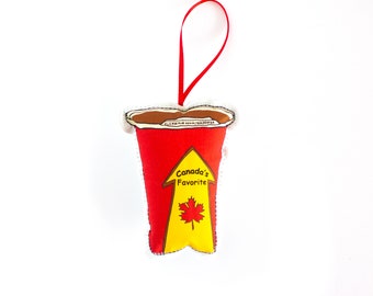 Canada's favorite coffee tree decoration- Canadian Christmas Ornament- Plush take away coffee cup