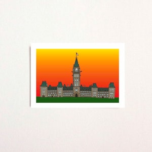 Cartão postal do Parlamento de Ottawa. Impressão artística ilustrada de Ottawa
