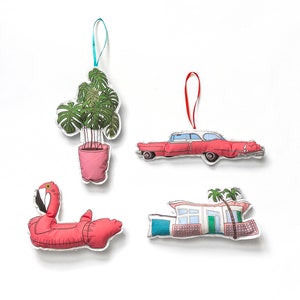 Palm springs Ornaments: Set of 4 mid century holiday decorations image 1