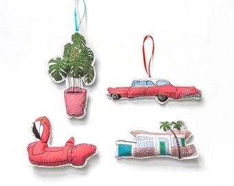 Palm springs Ornaments: Set of 4  mid century holiday decorations