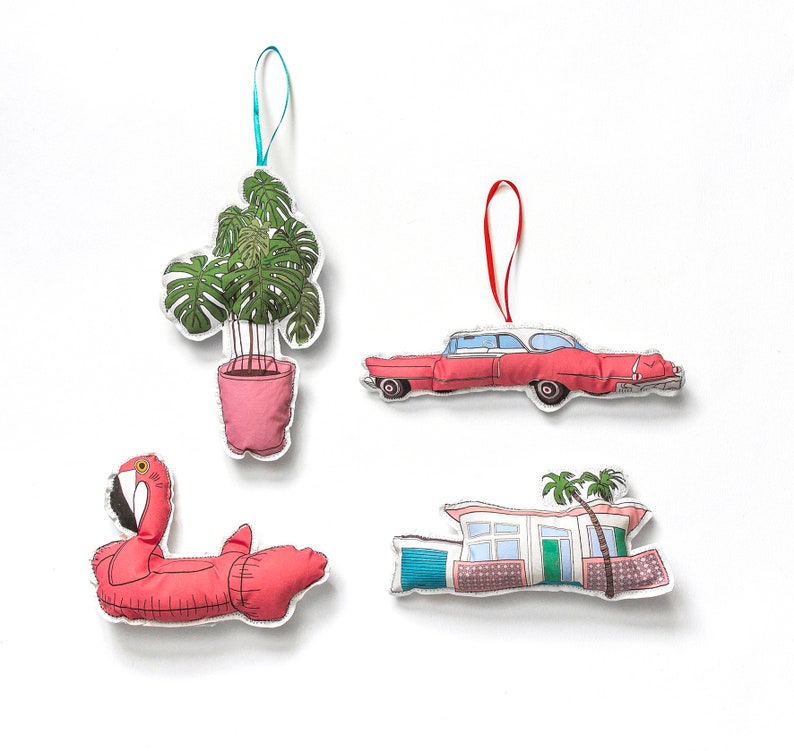 Palm springs Ornaments: Set of 4 mid century holiday decorations image 1