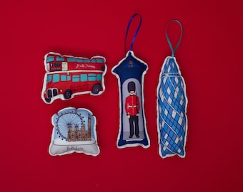 London tree decorations, set of 4 ornaments: Christmas Ornaments-United Kingdom