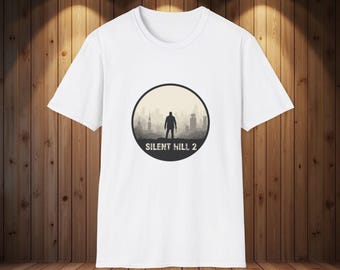 Camiseta de Silent Hill 2, emblema minimalista de terror, diseño de silueta de niebla, camiseta para gamers