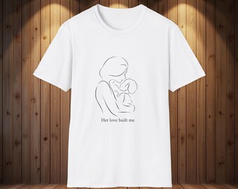 Camiseta minimalista con diseño lineal de madre e hijo, "Su amor me construyó".