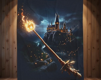 Manta de felpa de terciopelo con diseño de castillo mágico de invierno, decoración fantástica para el hogar.