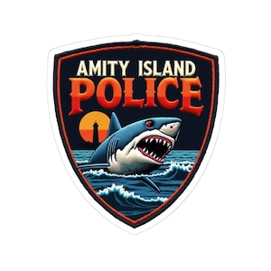 Amity Island Police Shark Attack Sticker, 50th Anniversary Movie Patch