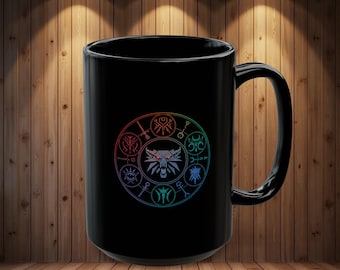 Taza de cerámica negra con el logo de The Witcher, taza de café brillante, regalo para fans.