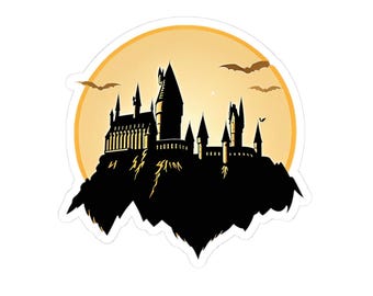 Pegatina de castillo mágico de invierno, calcomanía para portátil de escuela de magia, vinilo PNG de arte fantástico